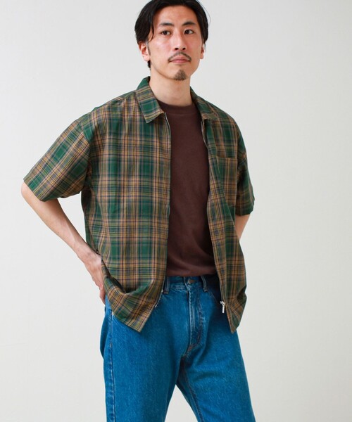 GLOSTER(グロスター)の「【軽羽織りにおすすめ】シアーチェック 半袖ZIPシャツ(シャツ/ブラウス・メンズ・グリーン系その他/ベージュ系その他/ブルー系その他6・L/M/S)」の16枚目の写真