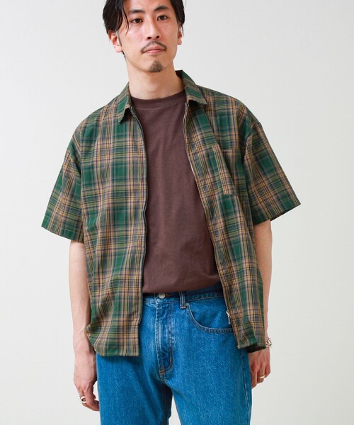 GLOSTER(グロスター)の「【軽羽織りにおすすめ】シアーチェック 半袖ZIPシャツ(シャツ/ブラウス・メンズ・グリーン系その他/ベージュ系その他/ブルー系その他6・L/M/S)」の17枚目の写真