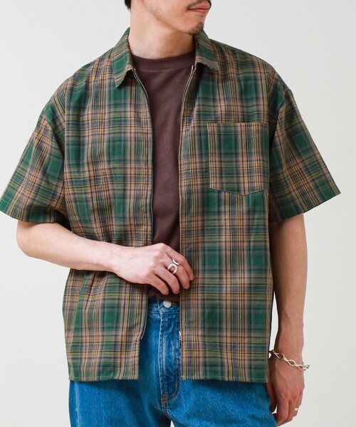 GLOSTER(グロスター)の「【軽羽織りにおすすめ】シアーチェック 半袖ZIPシャツ(シャツ/ブラウス・メンズ・グリーン系その他/ベージュ系その他/ブルー系その他6・L/M/S)」の19枚目の写真