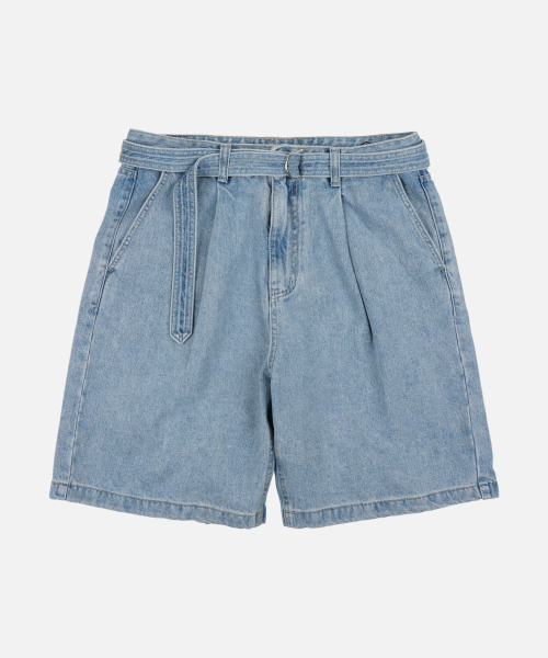 LYOCELL BELTED DENIM SHORTS _ LIGHT BLUE