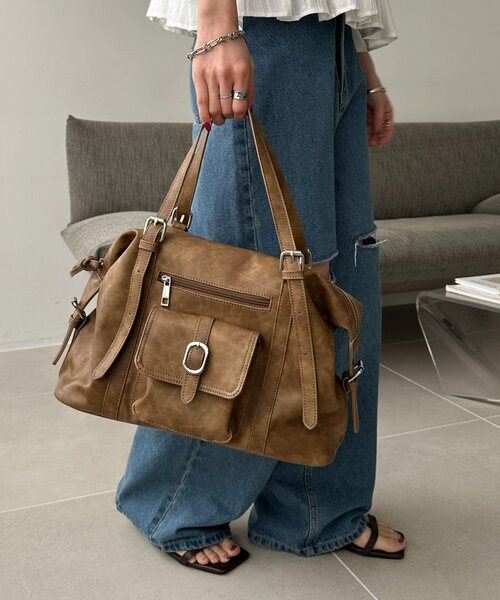 DISCOAT（ディスコート）の「アウトポケットソフトボストンバッグ（ボストンバッグ・レディース・ブラック/ベージュ・FREE）」の20枚目の写真