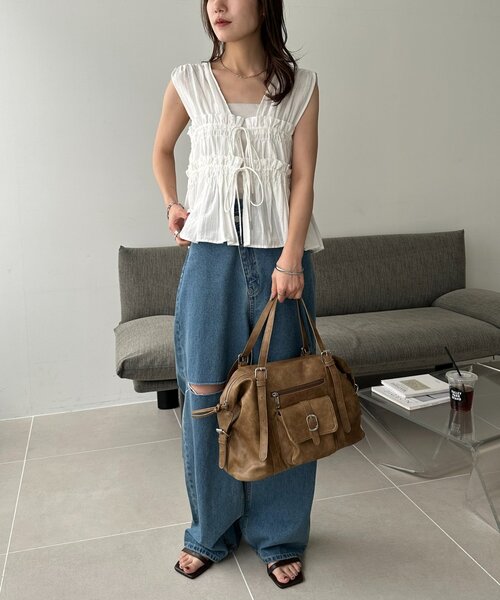 DISCOAT（ディスコート）の「アウトポケットソフトボストンバッグ（ボストンバッグ・レディース・ブラック/ベージュ・FREE）」の22枚目の写真