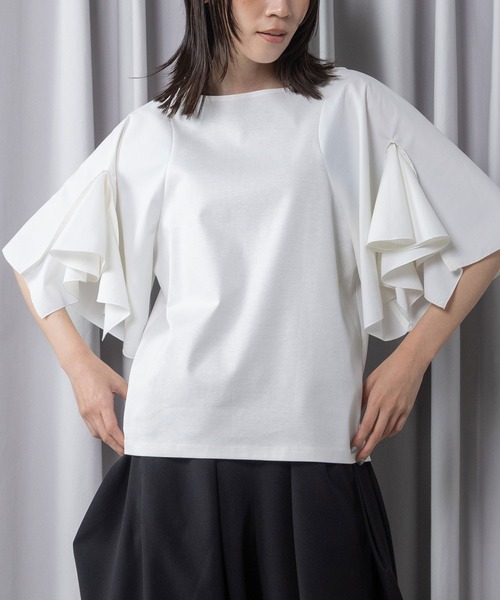 MARECHAL TERRE(マルシャルテル)の「【接触冷感 / UVカット機能付き】フレアスリーブトップス(Tシャツ/カットソー・レディース・ライトグレー/ブラック/ネイビー/オフホワイト・MEDIUM)」の3枚目の写真