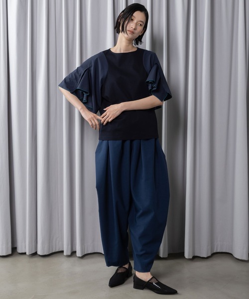 MARECHAL TERRE(マルシャルテル)の「【接触冷感 / UVカット機能付き】フレアスリーブトップス(Tシャツ/カットソー・レディース・ライトグレー/ブラック/ネイビー/オフホワイト・MEDIUM)」の9枚目の写真
