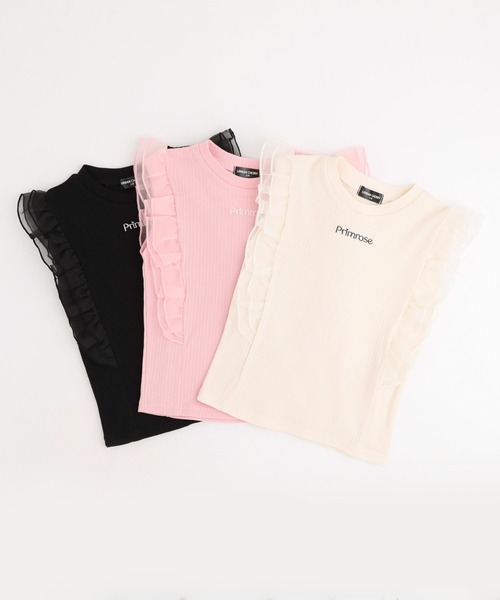 URBAN CHERRY(アーバンチェリー)の「「快適さらリブ素材」シアーフリルノースリーブリブトップス(Tシャツ/カットソー・キッズ・ブラック/アイボリー/ピンク・150cm/140cm/130cm/120cm/110cm)」の9枚目の写真