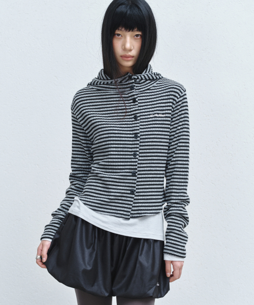 NICK&NICOLE(ニックアンドニコール)の「STRIPE HOOD TOP_GRAY(Tシャツ/カットソー・レディース・その他・FREE)」の1枚目の写真