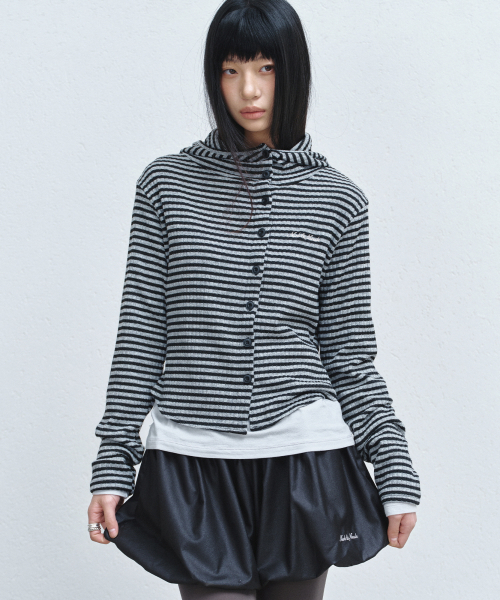 NICK&NICOLE(ニックアンドニコール)の「STRIPE HOOD TOP_GRAY(Tシャツ/カットソー・レディース・その他・FREE)」の2枚目の写真