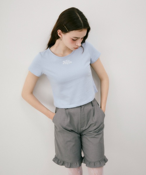 idem(イデム)の「frill tuck half pants / 裾フリルハーフパンツ(その他パンツ・レディース・グレー/ブラック・FREE)」の12枚目の写真