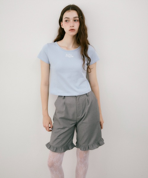 idem(イデム)の「frill tuck half pants / 裾フリルハーフパンツ(その他パンツ・レディース・グレー/ブラック・FREE)」の14枚目の写真