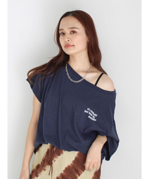 Ungrid（アングリッド）の「ワンショルロゴビッグTee（Tシャツ/カットソー・レディース・ネイビー/オフホワイト/ライトグレー・FREE）」の3枚目の写真