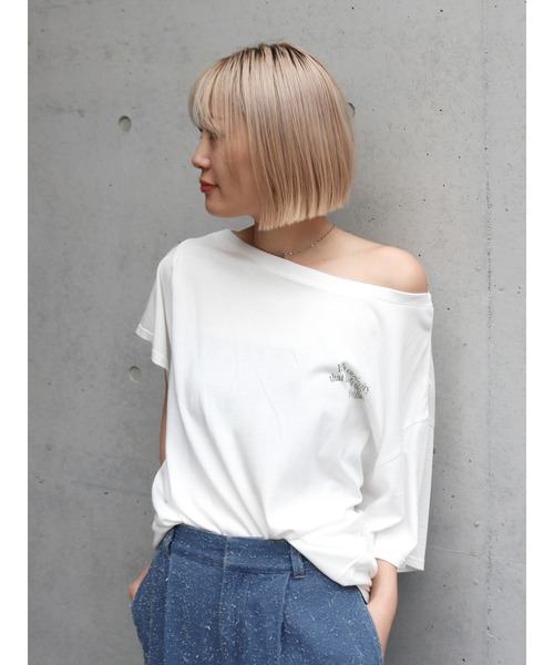 Ungrid（アングリッド）の「ワンショルロゴビッグTee（Tシャツ/カットソー・レディース・ネイビー/オフホワイト/ライトグレー・FREE）」の7枚目の写真