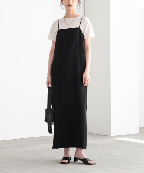 for/c(フォーシー)の「ダブルクロスキャミワンピ【サスティナブル】(ワンピース・レディース・ブラック・M/L)」の2枚目の写真