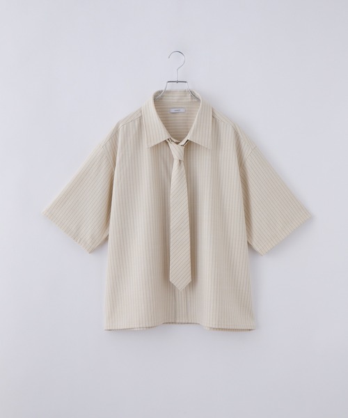 cussil(クシル)の「【cussil/クシル】〈接触冷感・イージーケア〉ネクタイセットリラックスストライプレギュラーカラー半袖シャツ(シャツ/ブラウス・メンズ・アイボリー/ブラック・L/M/S)」の14枚目の写真