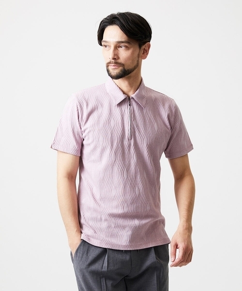 MICHEL KLEIN HOMME (ミッシェルクランオム)の「《日本製》スモーク柄ハーフジップ半袖ポロシャツ(ポロシャツ・メンズ・ライトグレー/ネイビー/ピンク・MEDIUM/LARGE/X-LARGE)」の3枚目の写真