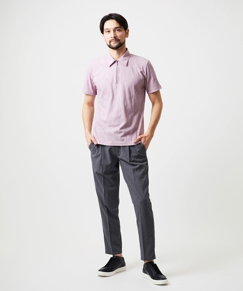 MICHEL KLEIN HOMME (ミッシェルクランオム)の「《日本製》スモーク柄ハーフジップ半袖ポロシャツ(ポロシャツ・メンズ・ライトグレー/ネイビー/ピンク・MEDIUM/LARGE/X-LARGE)」の4枚目の写真