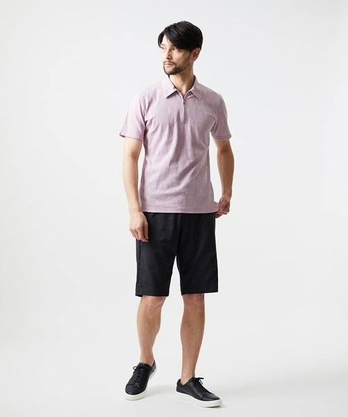 MICHEL KLEIN HOMME (ミッシェルクランオム)の「《日本製》スモーク柄ハーフジップ半袖ポロシャツ(ポロシャツ・メンズ・ライトグレー/ネイビー/ピンク・MEDIUM/LARGE/X-LARGE)」の5枚目の写真