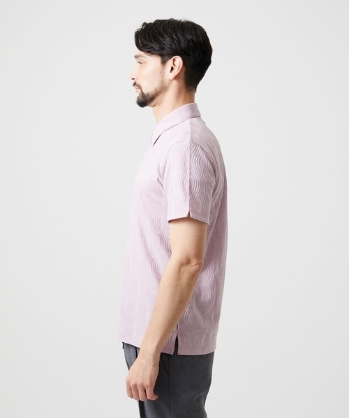 MICHEL KLEIN HOMME (ミッシェルクランオム)の「《日本製》スモーク柄ハーフジップ半袖ポロシャツ(ポロシャツ・メンズ・ライトグレー/ネイビー/ピンク・MEDIUM/LARGE/X-LARGE)」の6枚目の写真