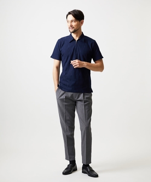 MICHEL KLEIN HOMME (ミッシェルクランオム)の「《日本製》スモーク柄ハーフジップ半袖ポロシャツ(ポロシャツ・メンズ・ライトグレー/ネイビー/ピンク・MEDIUM/LARGE/X-LARGE)」の13枚目の写真