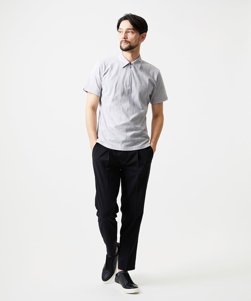 MICHEL KLEIN HOMME (ミッシェルクランオム)の「《日本製》スモーク柄ハーフジップ半袖ポロシャツ(ポロシャツ・メンズ・ライトグレー/ネイビー/ピンク・MEDIUM/LARGE/X-LARGE)」の14枚目の写真