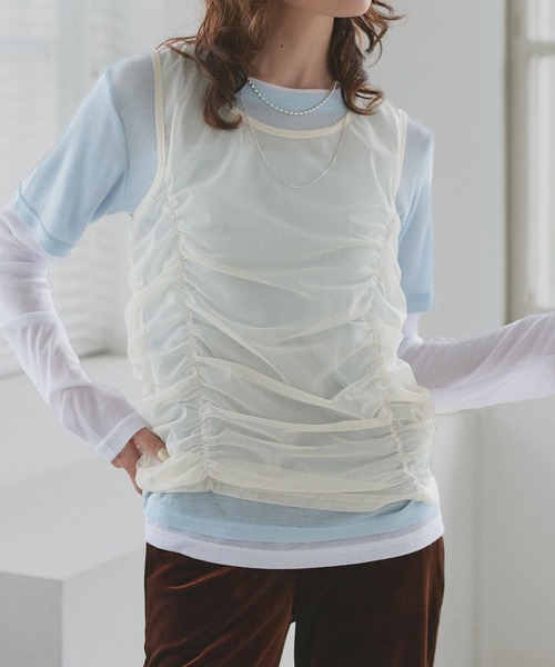 ad thie(アドティエ)の「チュールタンクトップ フェイクレイヤード ロンT(Tシャツ/カットソー・レディース・オートミール/イエロー/ライトブルー・FREE)」の1枚目の写真