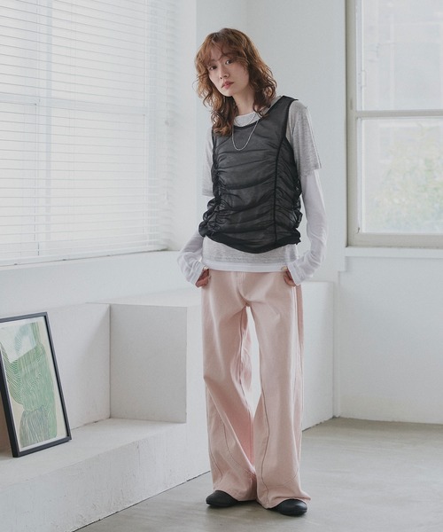 ad thie(アドティエ)の「チュールタンクトップ フェイクレイヤード ロンT(Tシャツ/カットソー・レディース・オートミール/イエロー/ライトブルー・FREE)」の4枚目の写真