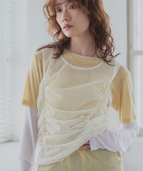 ad thie(アドティエ)の「チュールタンクトップ フェイクレイヤード ロンT(Tシャツ/カットソー・レディース・オートミール/イエロー/ライトブルー・FREE)」の7枚目の写真