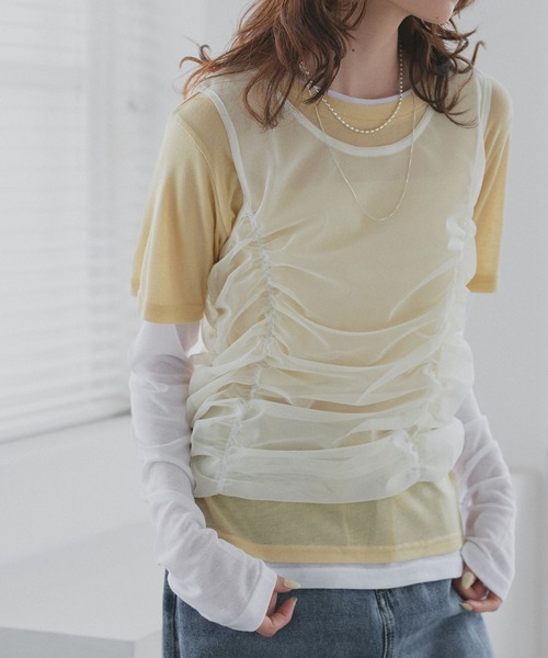 ad thie(アドティエ)の「チュールタンクトップ フェイクレイヤード ロンT(Tシャツ/カットソー・レディース・オートミール/イエロー/ライトブルー・FREE)」の8枚目の写真