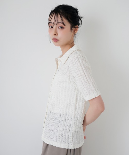 LIAN(リアン)の「ジャガードポロカットソー(Tシャツ/カットソー・レディース・アイボリー/ブラック/グリーン・FREE)」の5枚目の写真