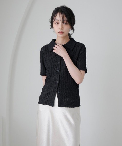 LIAN(リアン)の「ジャガードポロカットソー(Tシャツ/カットソー・レディース・アイボリー/ブラック/グリーン・FREE)」の14枚目の写真
