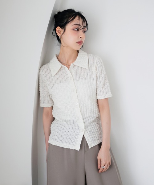 LIAN(リアン)の「ジャガードポロカットソー(Tシャツ/カットソー・レディース・アイボリー/ブラック/グリーン・FREE)」の21枚目の写真