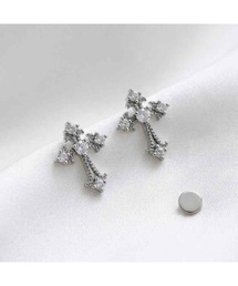 【88eighty-eight】キラキラビジュー十字架ミニピアス【import】(MA)