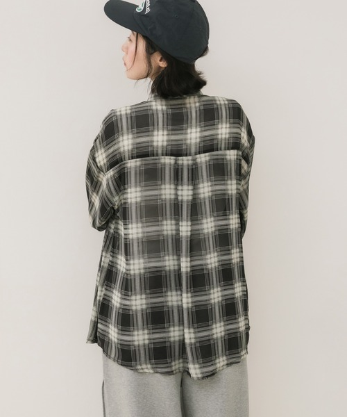 HEILIS(ヘイリス)の「シアーオンブレチェックシャツ/オンブレチェックシャツ チェックシャツ シアーシャツ 長袖シャツ 羽織り オーバーサイズ 韓国ファッション カジュアル 春服 夏服 秋服 ブラック ブラウン(シャツ/ブラウス・レディース・ブラウン/ブラック・FREE)」の14枚目の写真
