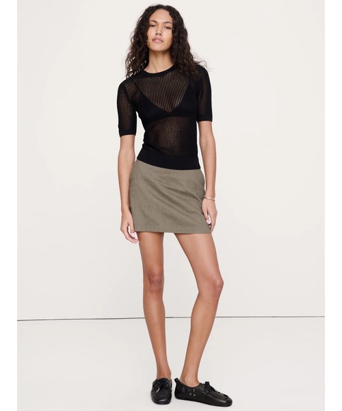 Banana Republic(バナナリパブリック)の「メッシュ クルーネック ニットTシャツ(ニット/セーター・レディース・ナチュラル/ブラック・S/XS/M/L)」の1枚目の写真