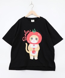 162632:トマトにゃんこ柄プリントTシャツ