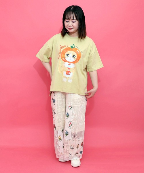 ScoLar(スカラー)の「162632:トマトにゃんこ柄プリントTシャツ(Tシャツ/カットソー・レディース・イエロー/ブラック/オフホワイト・M)」の15枚目の写真