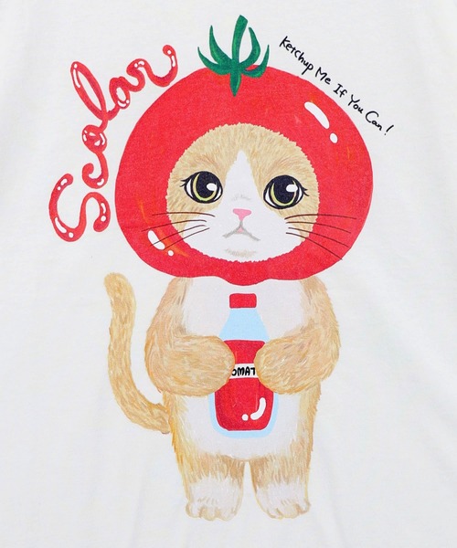 ScoLar(スカラー)の「162632:トマトにゃんこ柄プリントTシャツ(Tシャツ/カットソー・レディース・イエロー/ブラック/オフホワイト・M)」の7枚目の写真