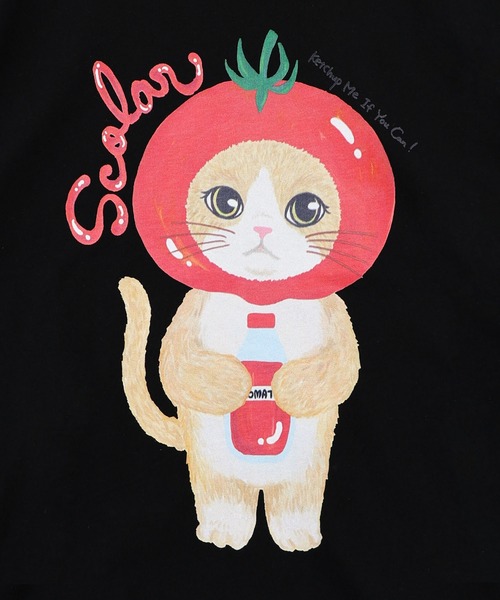 ScoLar(スカラー)の「162632:トマトにゃんこ柄プリントTシャツ(Tシャツ/カットソー・レディース・イエロー/ブラック/オフホワイト・M)」の8枚目の写真