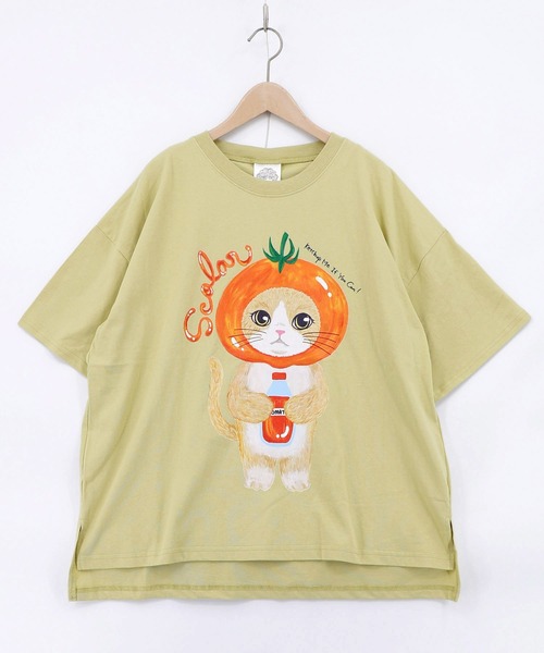 ScoLar(スカラー)の「162632:トマトにゃんこ柄プリントTシャツ(Tシャツ/カットソー・レディース・イエロー/ブラック/オフホワイト・M)」の9枚目の写真