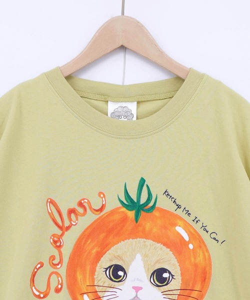 ScoLar(スカラー)の「162632:トマトにゃんこ柄プリントTシャツ(Tシャツ/カットソー・レディース・イエロー/ブラック/オフホワイト・M)」の11枚目の写真