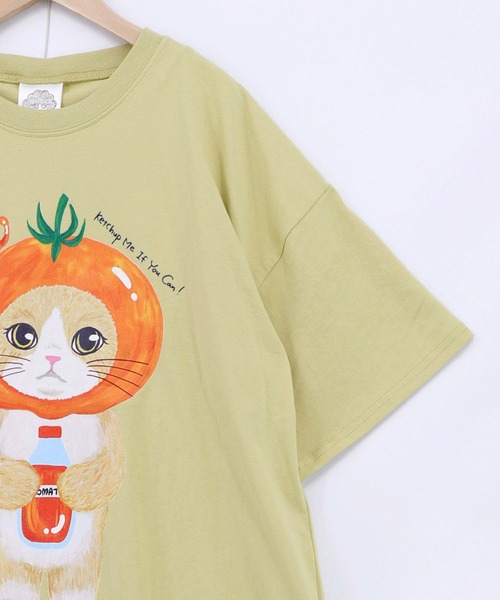 ScoLar(スカラー)の「162632:トマトにゃんこ柄プリントTシャツ(Tシャツ/カットソー・レディース・イエロー/ブラック/オフホワイト・M)」の12枚目の写真