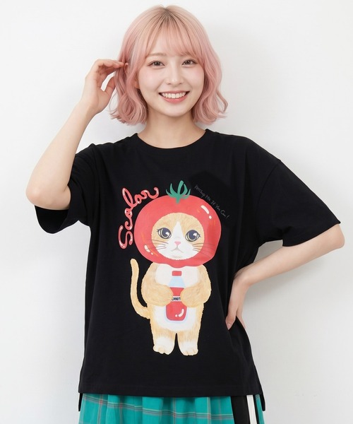 ScoLar(スカラー)の「162632:トマトにゃんこ柄プリントTシャツ(Tシャツ/カットソー・レディース・イエロー/ブラック/オフホワイト・M)」の19枚目の写真