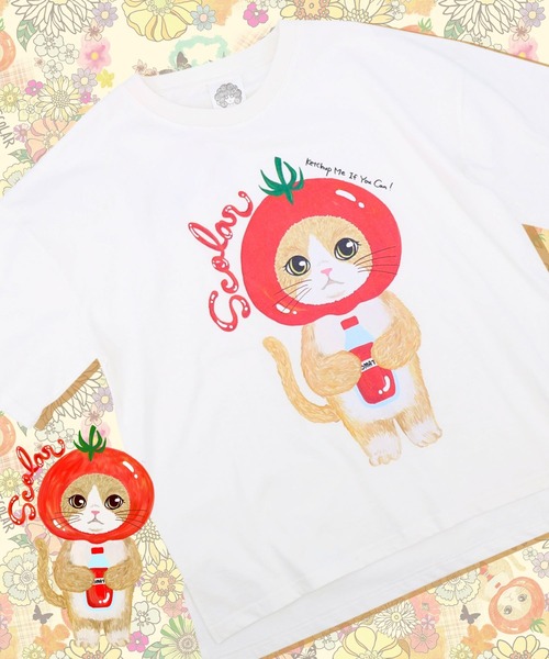 ScoLar(スカラー)の「162632:トマトにゃんこ柄プリントTシャツ(Tシャツ/カットソー・レディース・イエロー/ブラック/オフホワイト・M)」の21枚目の写真