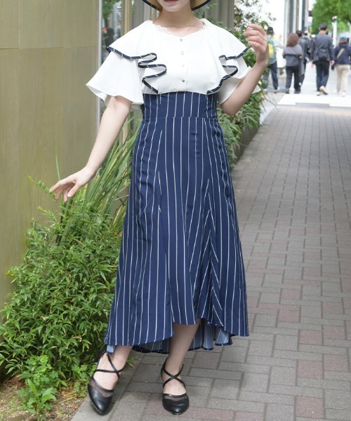 axes femme(アクシーズファム)の「フリルドッキングワンピ(ワンピース・レディース・オレンジ/ネイビー/ミント・FREE)」の2枚目の写真