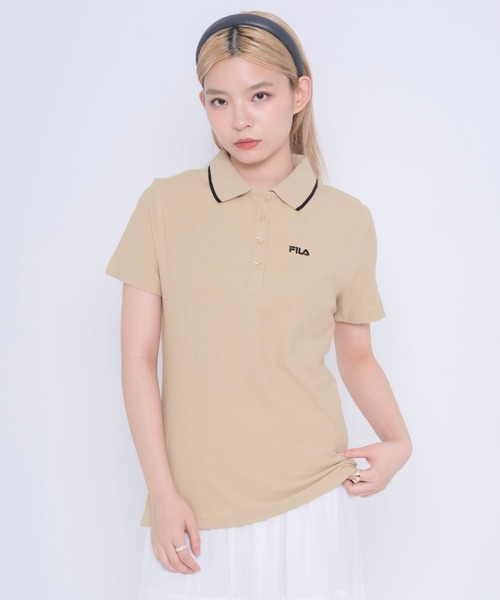 FILA(フィラ)の「FILA フィラ ポロシャツ 半袖 襟ライン ボタンダウン 綿100%(ポロシャツ・レディース・ホワイト/ベージュ・M/LL/L)」の2枚目の写真