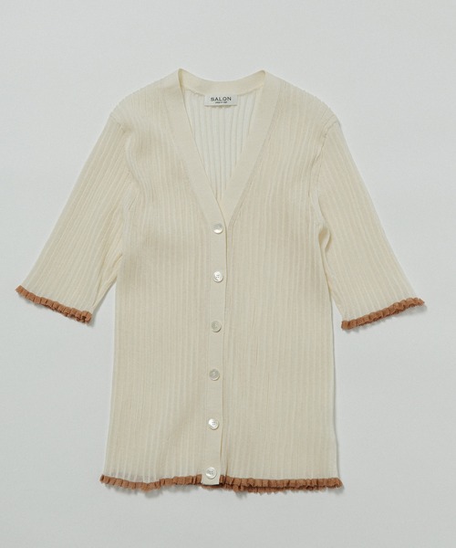 SALON adam et rope'(サロン アダム エ ロペ)の「シアーワイドリブVネックカーディガン(カーディガン/ボレロ・レディース・ブラウン/ブラック/オフホワイト・FREE)」の5枚目の写真