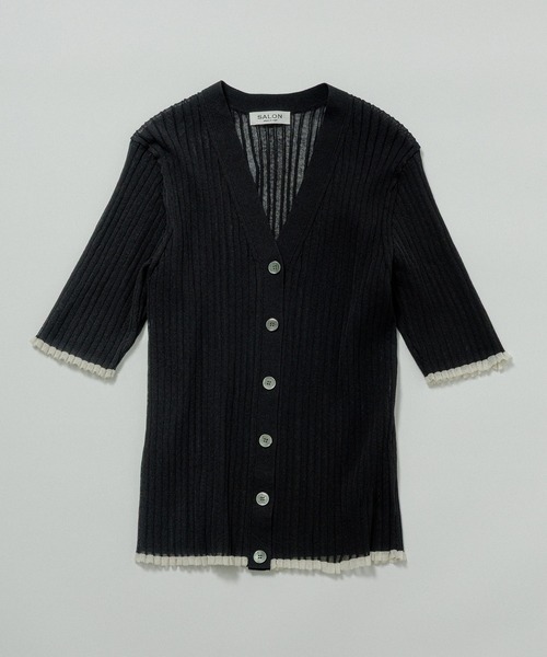 SALON adam et rope'(サロン アダム エ ロペ)の「シアーワイドリブVネックカーディガン(カーディガン/ボレロ・レディース・ブラウン/ブラック/オフホワイト・FREE)」の7枚目の写真