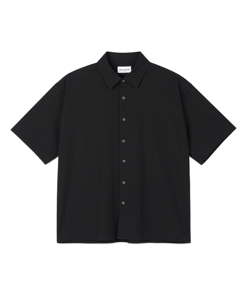 PRAIRIE(KR)(プレーリー)の「ドビーストライプ クロップ 半袖シャツ (ブラック)(シャツ/ブラウス・メンズ・ブラック・MEDIUM/LARGE)」の6枚目の写真