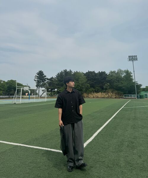 PRAIRIE(KR)(プレーリー)の「ドビーストライプ クロップ 半袖シャツ (ブラック)(シャツ/ブラウス・メンズ・ブラック・MEDIUM/LARGE)」の8枚目の写真