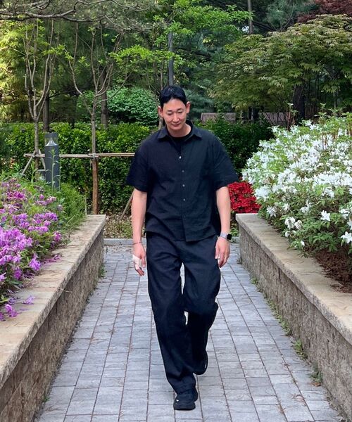 PRAIRIE(KR)(プレーリー)の「ドビーストライプ クロップ 半袖シャツ (ブラック)(シャツ/ブラウス・メンズ・ブラック・MEDIUM/LARGE)」の9枚目の写真