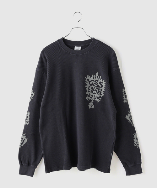 YESEYESEE(イエスアイシー)の「YESEYESEE / イエスアイシー Y.E.S Stamp Waffle L/S(Tシャツ/カットソー・メンズ・アイボリー/チャコールグレー・MEDIUM/LARGE)」の1枚目の写真